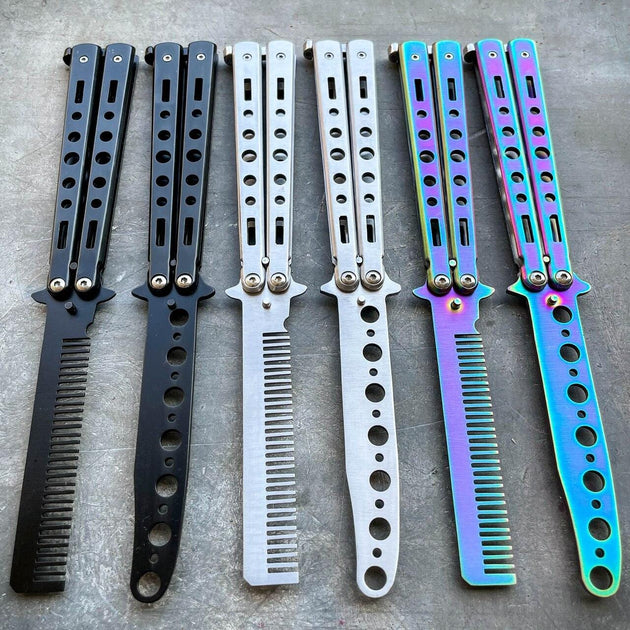 LoyGkgas New Camping Metal Folding Balisong Trainer Comb Butterfly Knife  Safety Trainer 