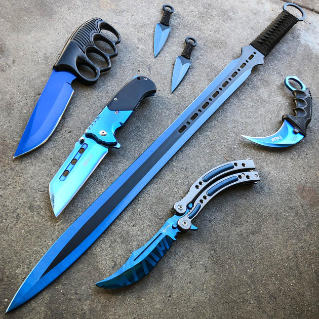 Lightning Blue Blade Knife Set - Knife Variety Pack - Blue Knives