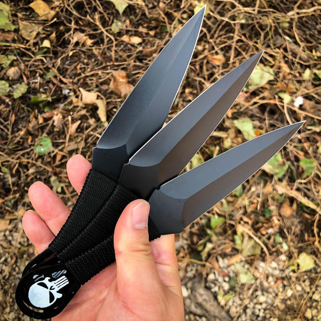 6pc SET 5.5 Black Kunai Throwing Knives Ninja Knife Fixed Blade