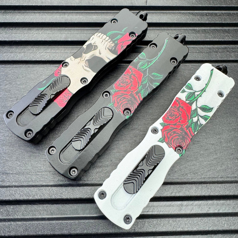 7.5" Skull N' Roses Automatic Dual Action OTF Knife