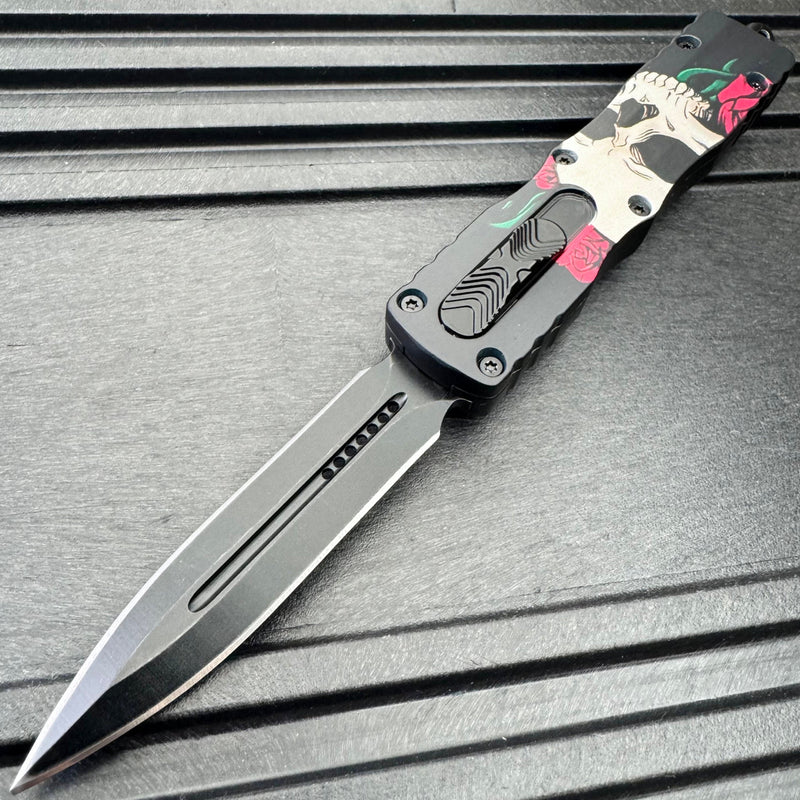 7.5" Skull N' Roses Automatic Dual Action OTF Knife