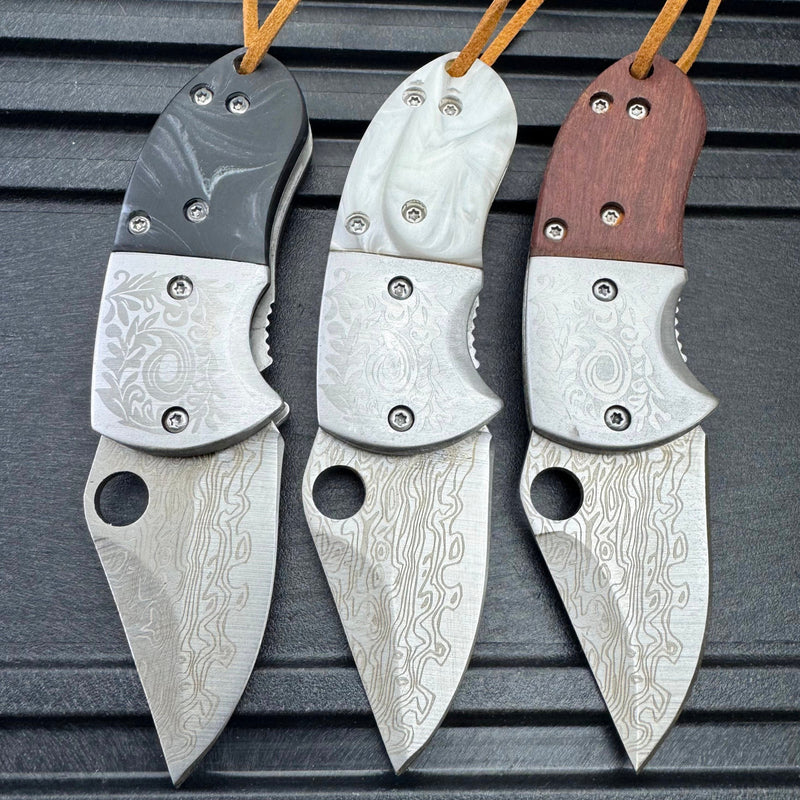 4.5" Mini Snub Damascus Folding Pocket Knife