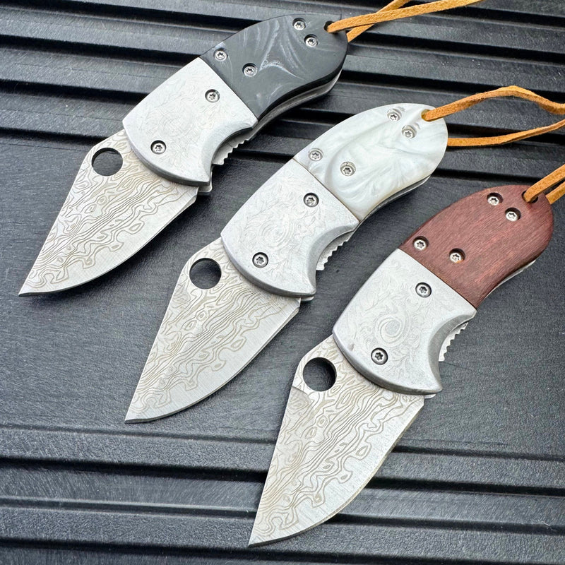 4.5" Mini Snub Damascus Folding Pocket Knife