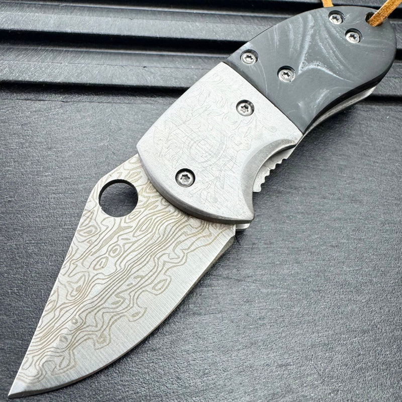 4.5" Mini Snub Damascus Folding Pocket Knife