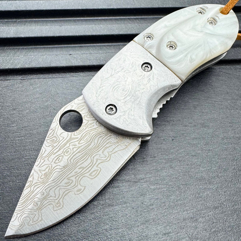 4.5" Mini Snub Damascus Folding Pocket Knife