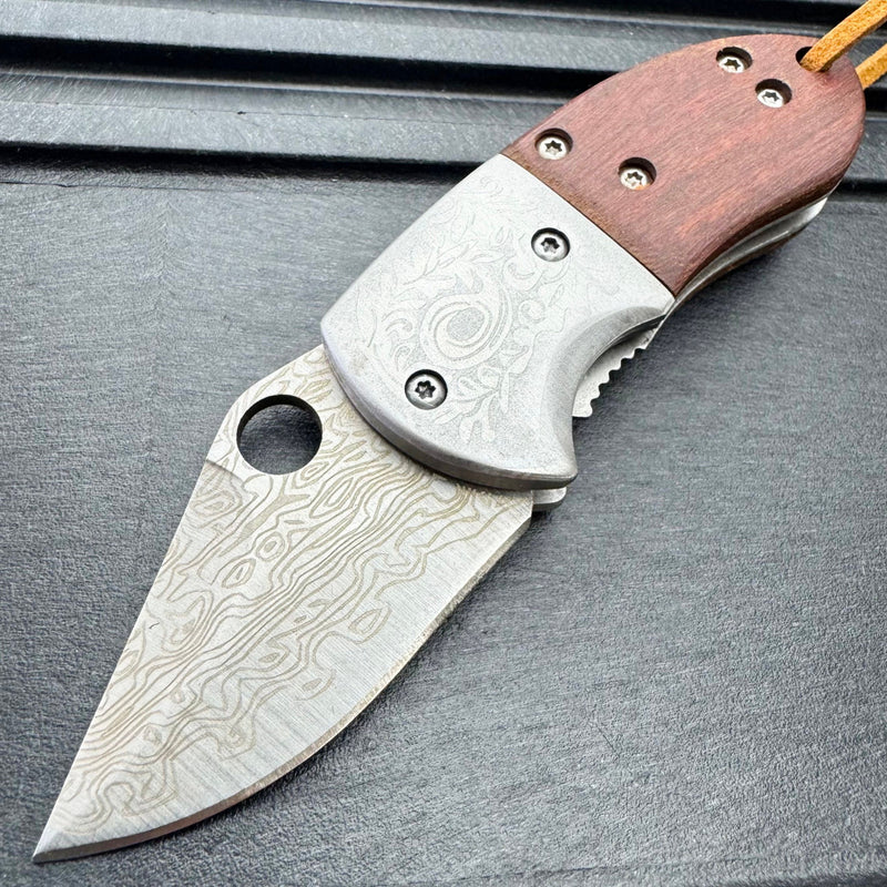 4.5" Mini Snub Damascus Folding Pocket Knife