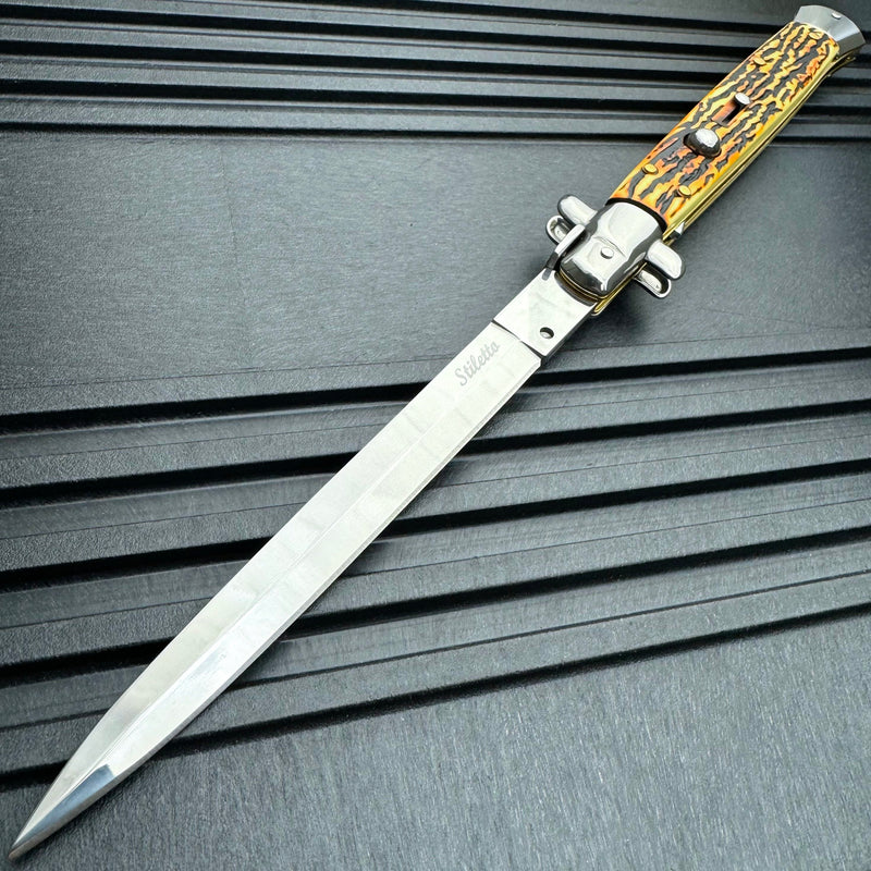 13" Big Boy Auto Italian Stiletto Switch Blade Stag