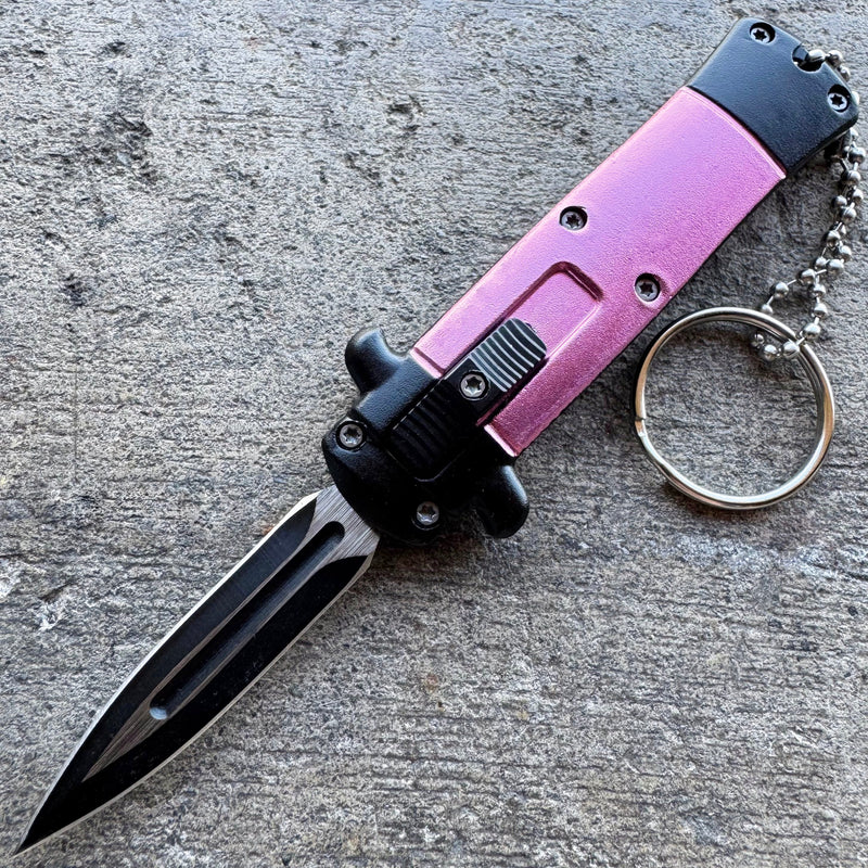 Pink Mini Stiletto OTF Knife Keychain