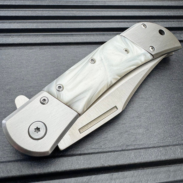 8" Classic Gentleman's Spring Assisted Folding Open Pocket Knife - White Pearl