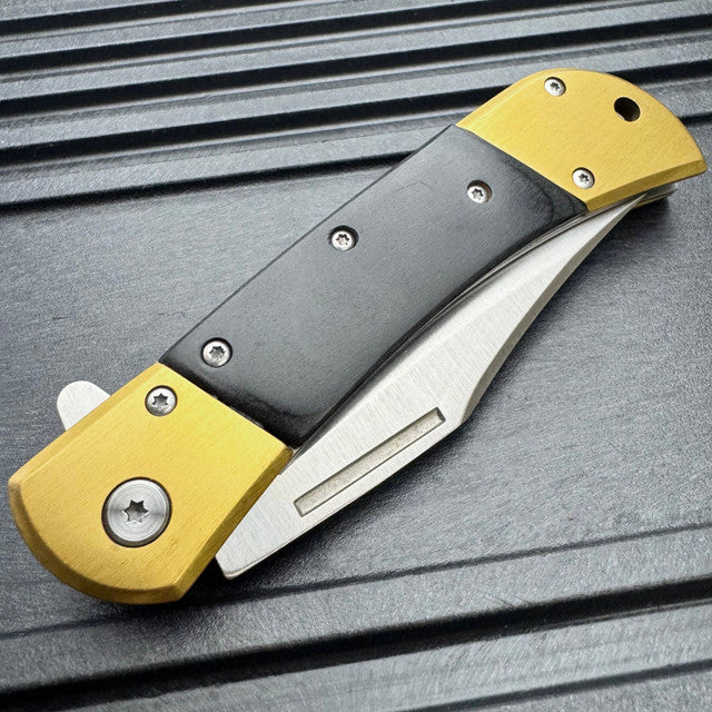 8" Classic Gentleman's Spring Assisted Folding Open Pocket Knife - Gold Black