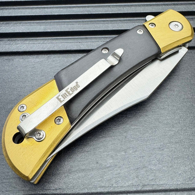 8" Classic Gentleman's Spring Assisted Folding Open Pocket Knife - Gold Black