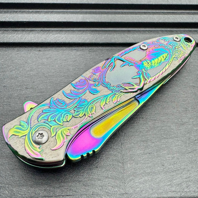 7" RAINBOW DEER SPRING ASSISTED FOLDING KNIFE Blade Pocket