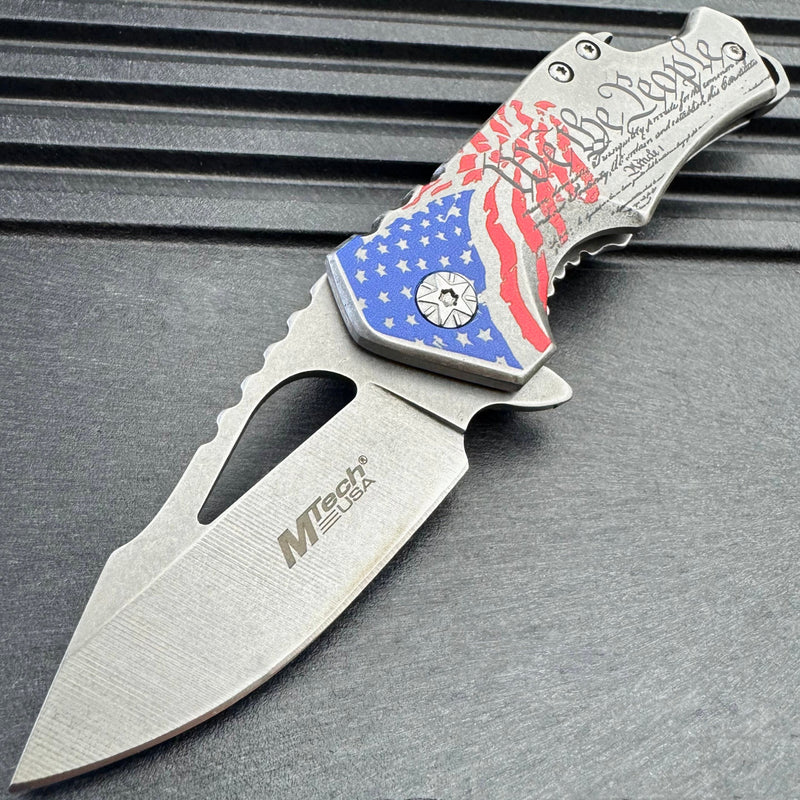 MTech USA Flag We The People Spring Assisted Open Folding Pocket Knife America