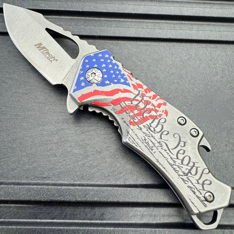 MTech USA Flag We The People Spring Assisted Open Folding Pocket Knife America