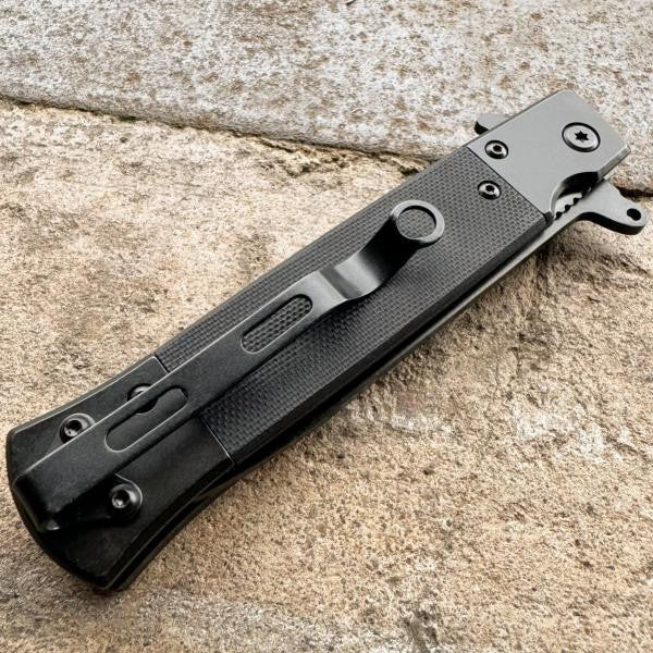 8.5" Military Black Spring Assisted Open Folding Pocket Knife G10 Handle Blade