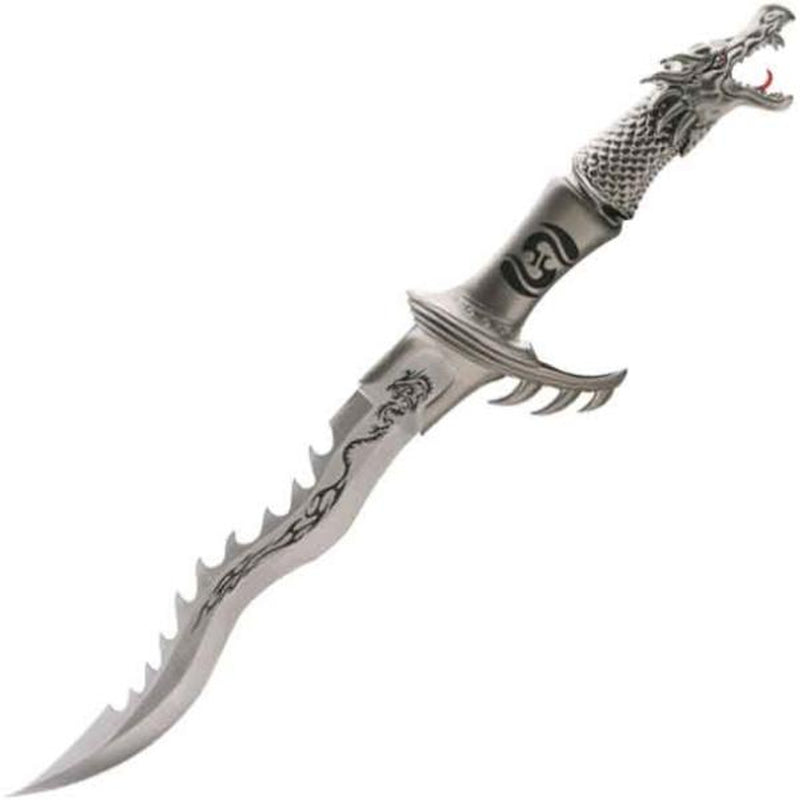 24" Silver Fantasy Dragon Kris Blade Knife Sword Machete Saber Dagger w/ Display Stand