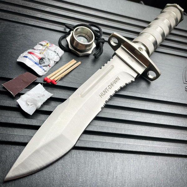 12 Tactical Camping Hunting Rambo Fixed Blade Knife Chrome Bowie + Su