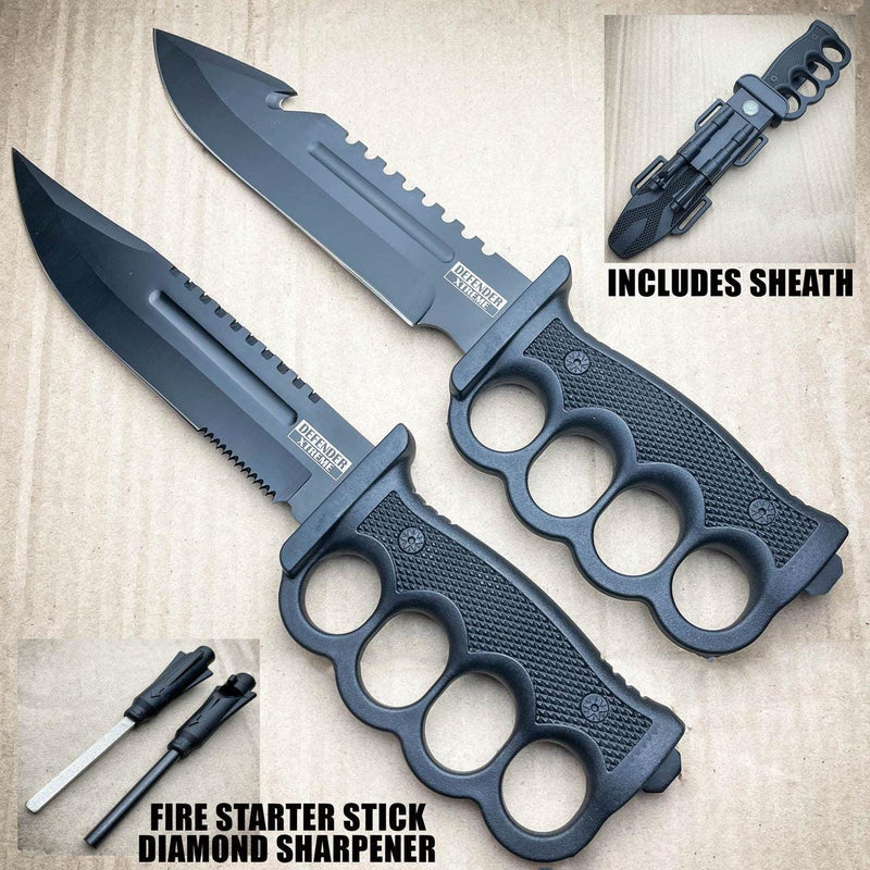 12.5" Survival Combat Trench Military Fixed Blade w/ Firestarter + Sharpener - BLADE ADDICT