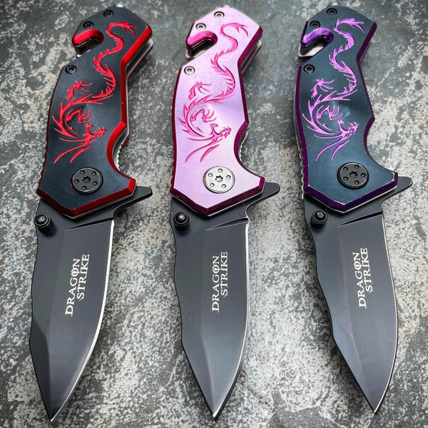 TACTICAL STILETTO ASSISTED FOLDING BLADE Red Dragon Samurai Spring