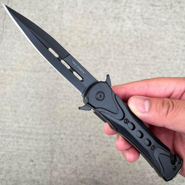 8 Tac Force EDC Textured Rubber Grip Black Tactical Pocket Knife