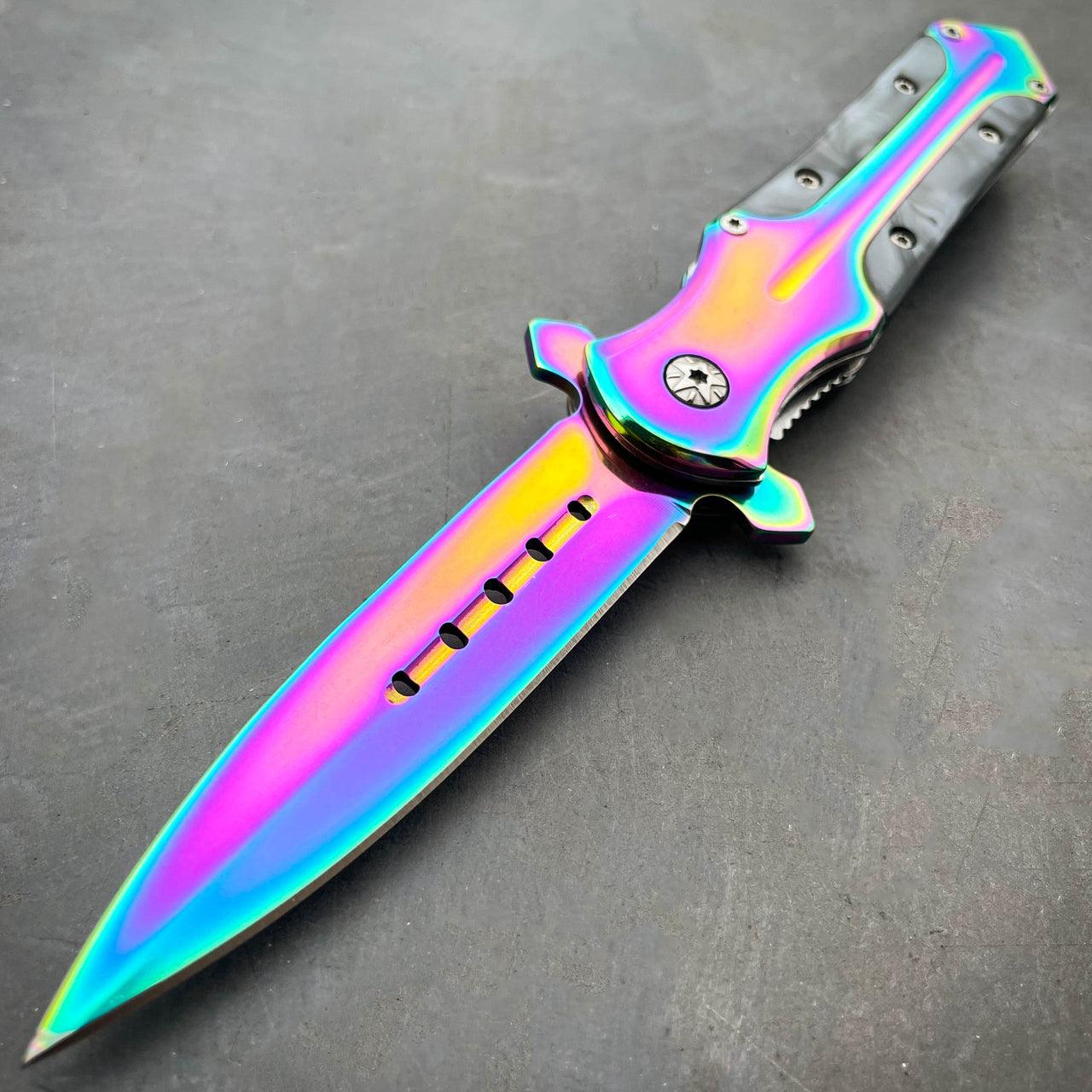 Black Wood Handle Titanium Rainbow Blade