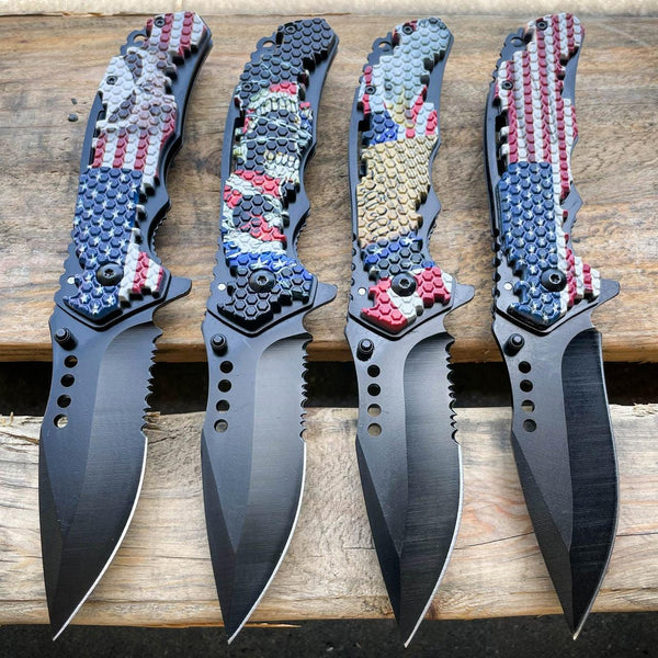 8 TACTICAL HUNTING Pocket Folding OUTDOOR Knife Assisted Open Drop Point Blade  Mexico Flag - CUSTOM ENGRAVED