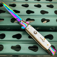 Rainbow Italian Stiletto Switch Blade Pocket Knife - BLADE ADDICT