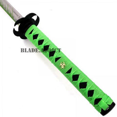 ZOMBIE HUNTER GREEN Katana NINJA SAMURAI Sword BIOHAZARD TSUBA Carbon Steel - BLADE ADDICT