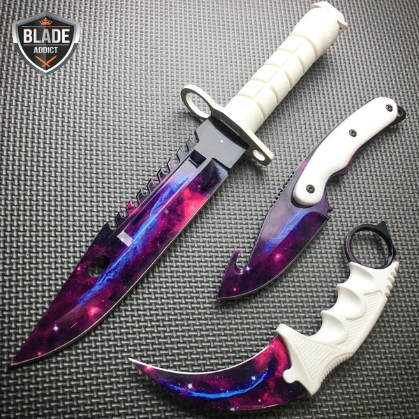 White Galaxy 2pc Set CSGO Butterfly Knife + Elite Karambit SAVE $10, Slash2Gash