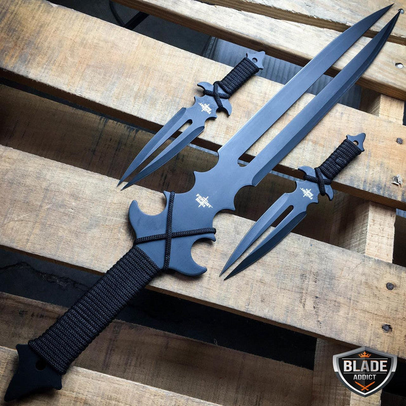 Black Kunai Ninja Sword - Black Ninja Sword Set - Swords with Throwers