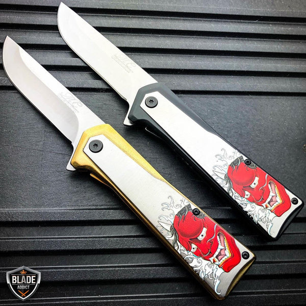 TACTICAL STILETTO ASSISTED FOLDING BLADE Red Dragon Samurai Spring