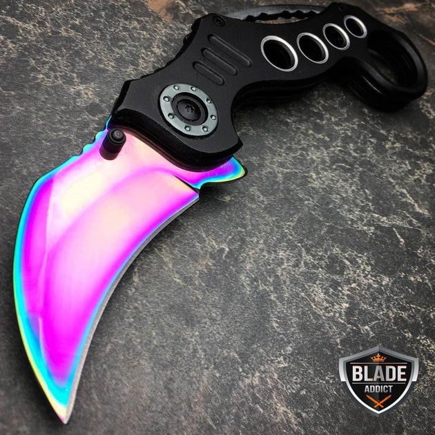 Rainbow Blade Speedster Karambit Spring Assisted Pocket Knife | BLADE ...