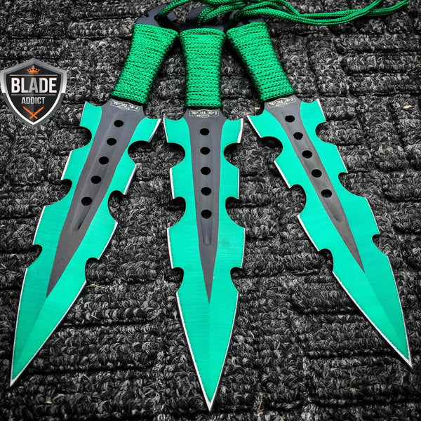 3Pc NINJA Kunai Throwing Knife Set W/Sheath GREEN