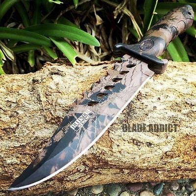 Tactical SURVIVAL Fixed Blade MILITARY COMBAT BOWIE Hunting Knife Black  13.5