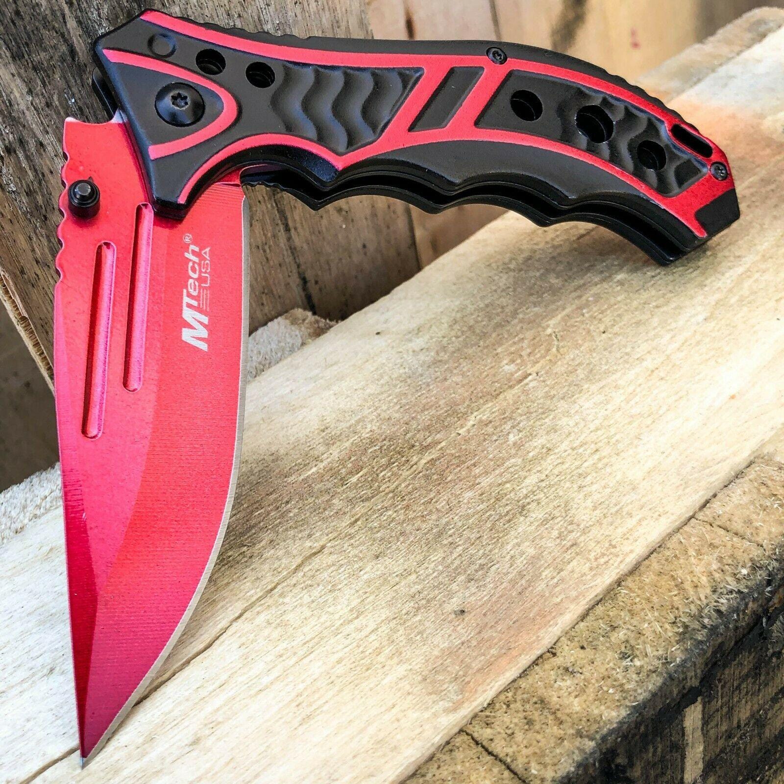  M-tech 8 Inch Spring Assisted Blood Red Folding Pocket Knife  Tactical Combat : Sports & Outdoors